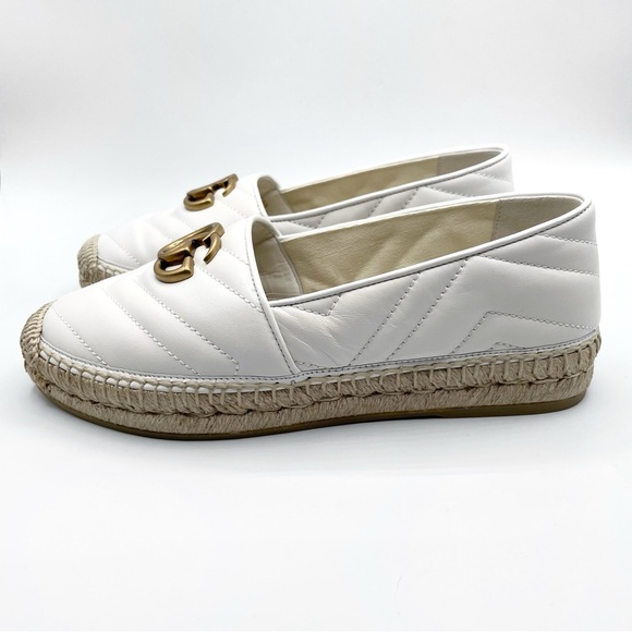 NEW Gucci White Leather Double G Marmont Matelasse Quilted Espadrille Sandals - Picture 5 of 14